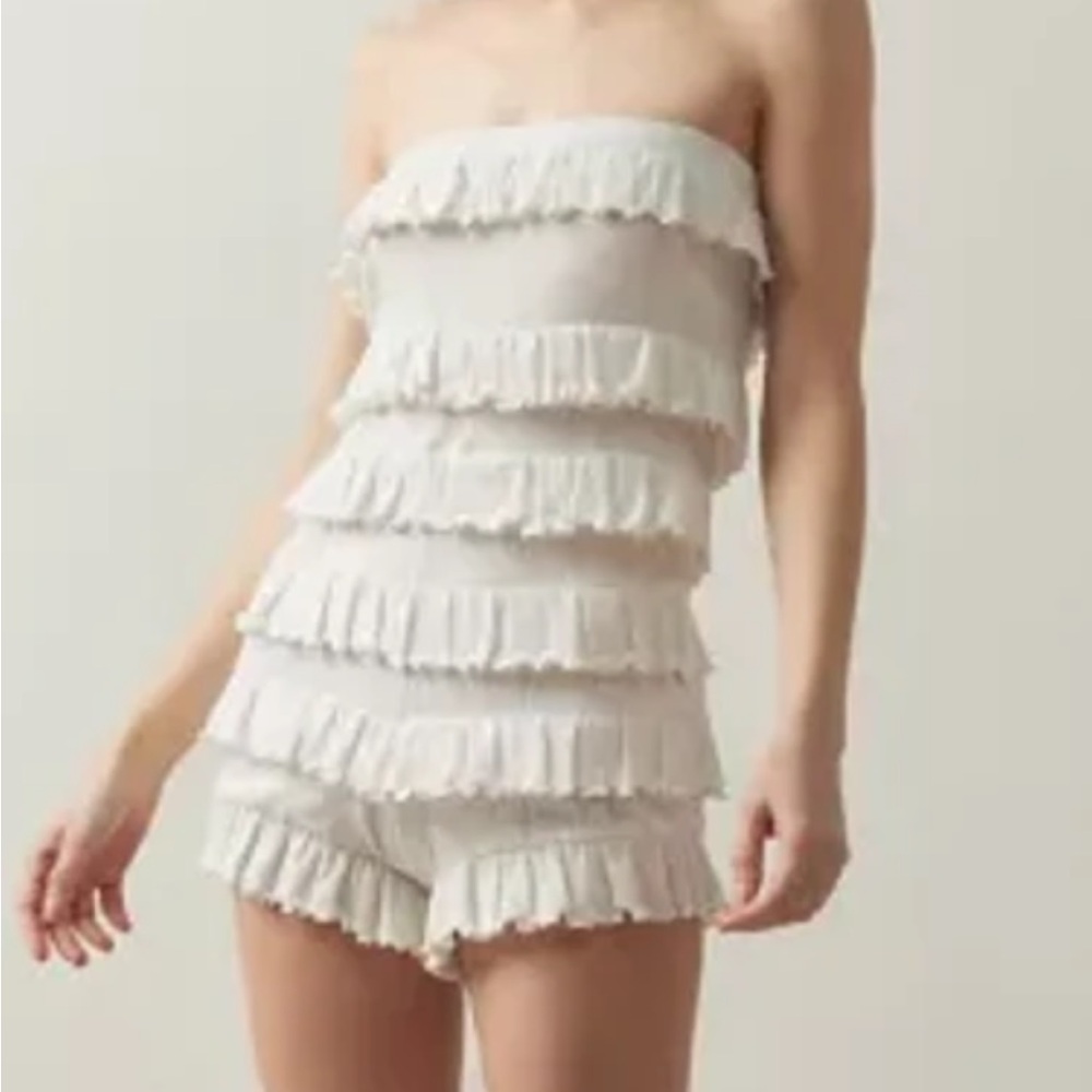 White Ruffled Strapless Romper